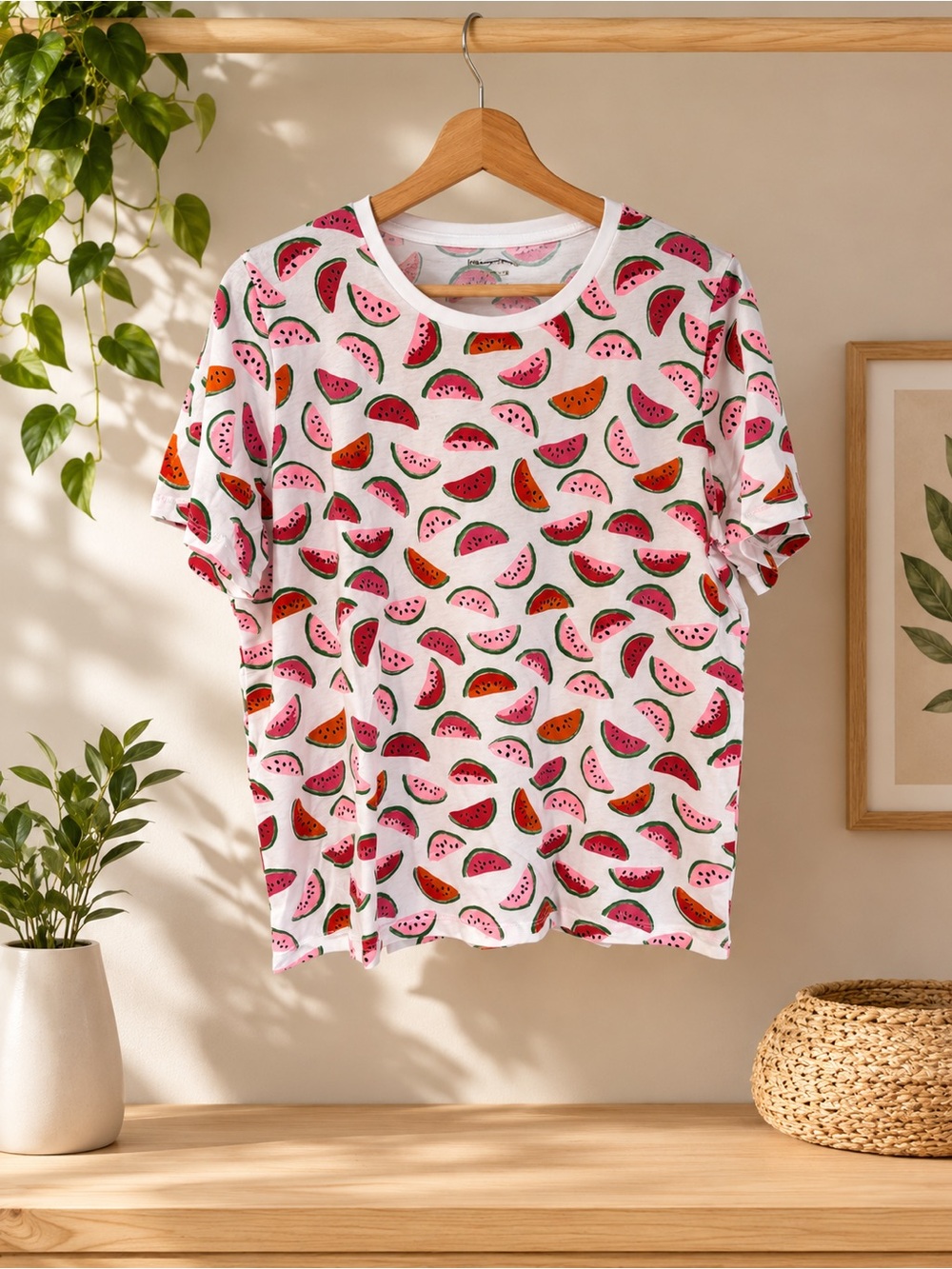kate spade White Tee with Pink, Green & Orange Watermelon Print
